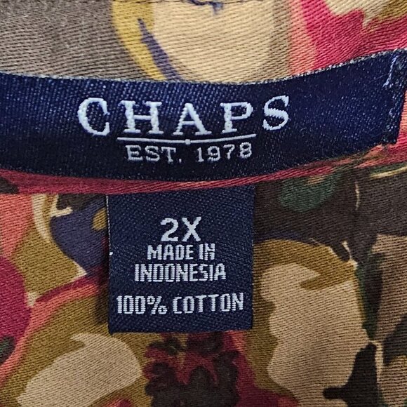 Chaps Blouse Button Up Brown Pink Floral Boho Cottagecore Preppy 3X - Picture 6 of 8